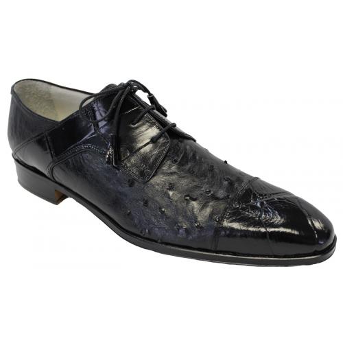 Fennix Italy 3529 Black Genuine Alligator / Ostrich Oxfords Shoes